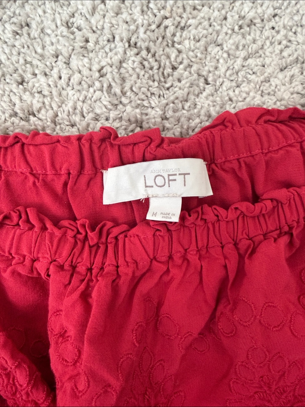 LOFT Red Off-Shoulder Ruffle Top - Picture 2 of 3
